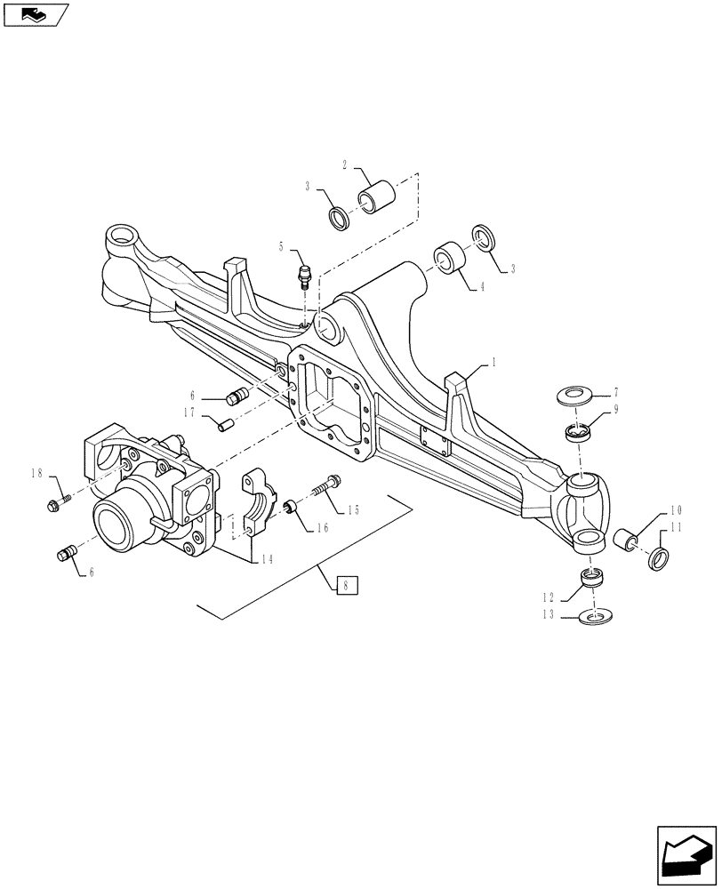 Схема запчастей Case 586H - (27.100.02) - STEERING AXLE HOUSING, 4WD (27) - REAR AXLE SYSTEM