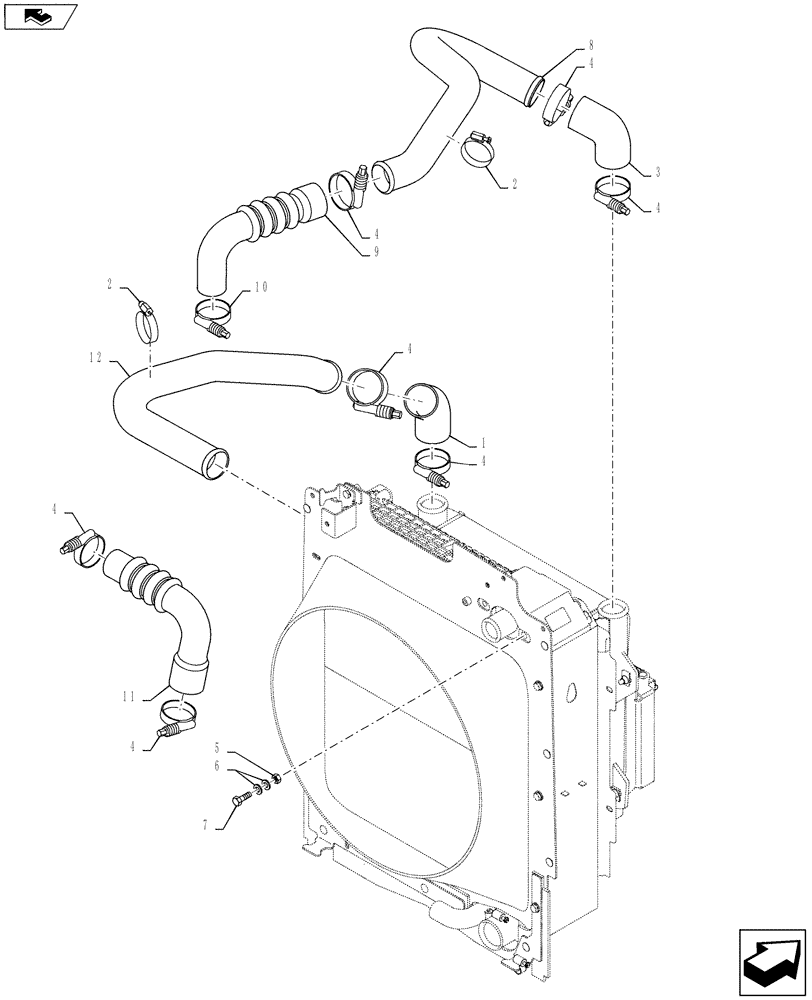 Схема запчастей Case 588H - (10.408.02) - CHARGE AIR COOLER, HOSE INSTALLATION (10) - ENGINE