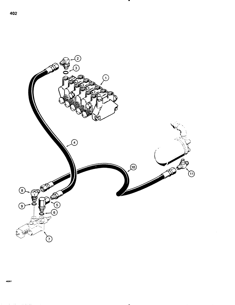 Схема запчастей Case SD100 - (402) - HYDRA-BORER CONTROL VALVE HYDRAULIC CIRCUIT, USED WITH H560292 FIVE SPOOL BACKHOE VALVE (35) - HYDRAULIC SYSTEMS
