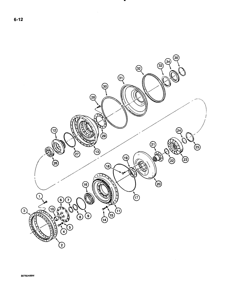 Схема запчастей Case 621 - (6-012) - TRANSMISSION ASSEMBLY, TORQUE CONVERTER, PRIOR TO P.I.N. JAK0020901 (06) - POWER TRAIN