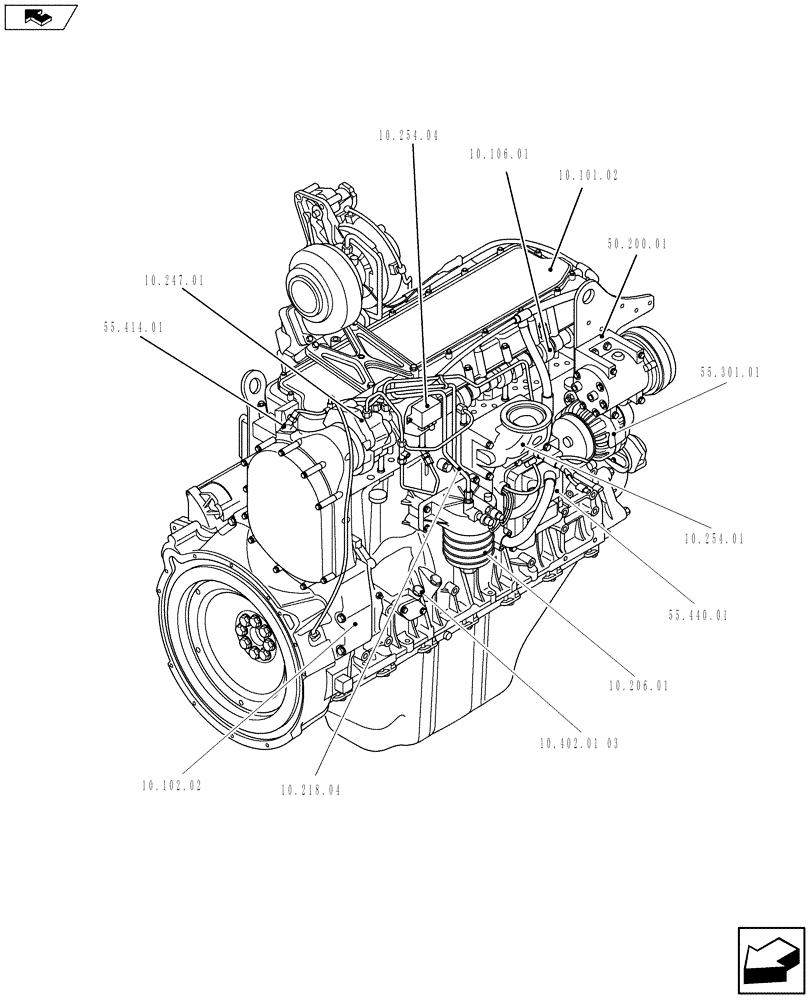 Схема запчастей Case F2CFE614A A013 - (10.000.01[02]) - ENGINE (504385043) (10) - ENGINE