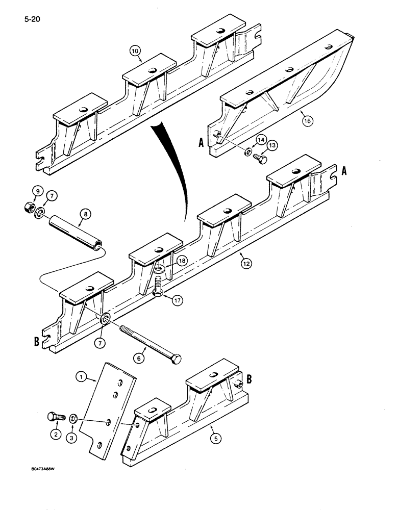 Схема запчастей Case 855D - (5-20) - TRACK GUARDS, USED ON MODELS WITH FLAT REAR TRACK COVER (11) - TRACKS/STEERING