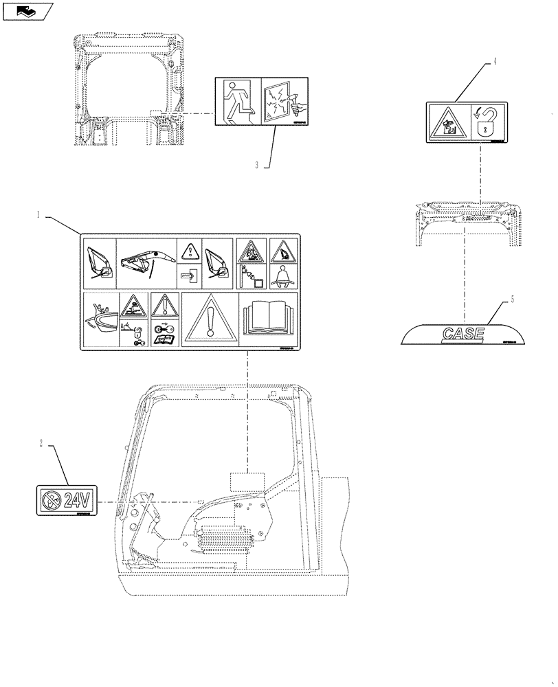 Схема запчастей Case CX250C - (09-054[00]) - DECALS (09) - CHASSIS/ATTACHMENTS