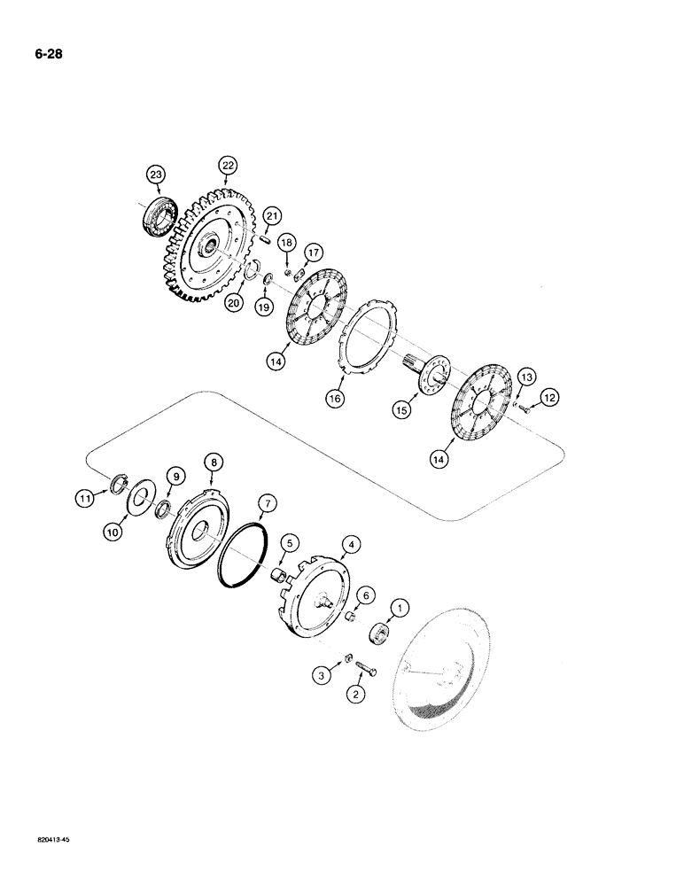 Схема запчастей Case W18B - (6-28) - TRANSMISSION, HIGH RANGE CLUTCH AND TRANSFER GEAR (06) - POWER TRAIN