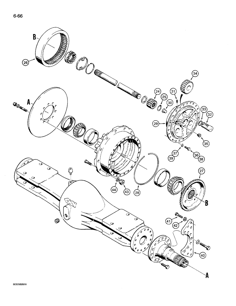 Схема запчастей Case 621 - (6-66) - REAR AXLE HOUSING AND PLANETARY (06) - POWER TRAIN