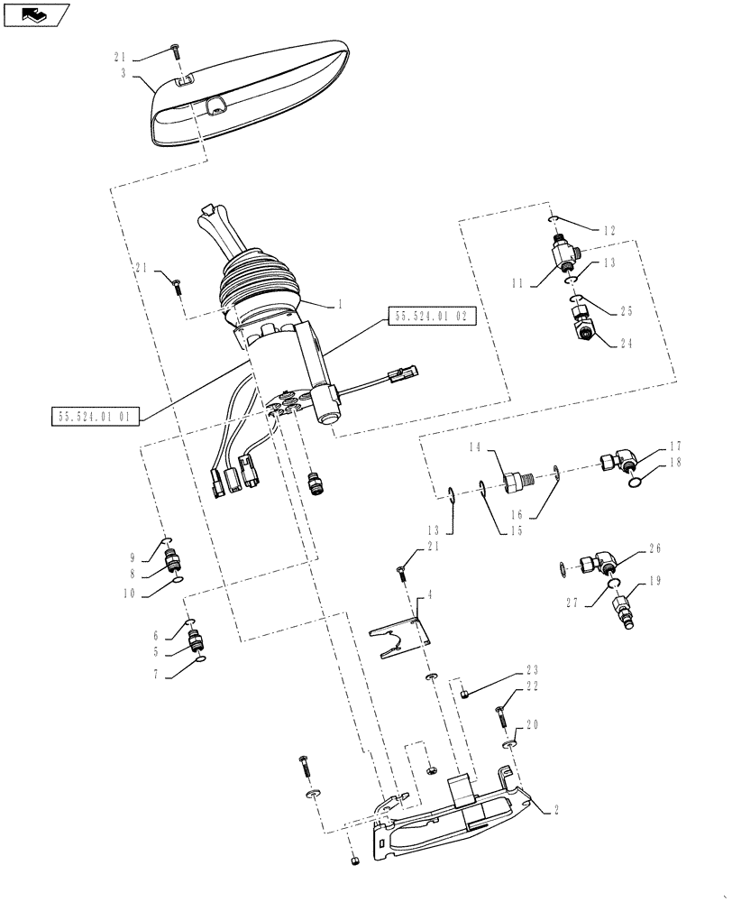 Схема запчастей Case 621F - (55.415.AQ[01]) - JOYSTICK CONTROL INSTALLATION, LOADER CONTROL (55) - ELECTRICAL SYSTEMS