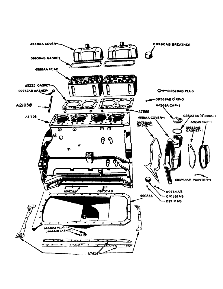 Схема запчастей Case W9 - (032) - GASOLINE ENGINE, CYLINDER HEAD, BLOCK, POWRCEL, OIL PAN, TIMING GEAR COVER CLYINDER HEAD (02) - ENGINE