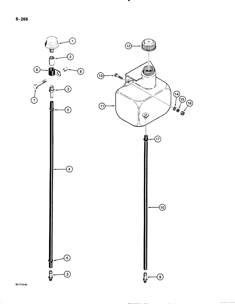 Схема запчастей Case 1455B - (6-266) - TRANSMISSION BREATHER OR RECOVERY BOTTLE, PARTS USED ON MODELS W/BREATHER & FLUID RECOVERY BOTTLE (06) - POWER TRAIN