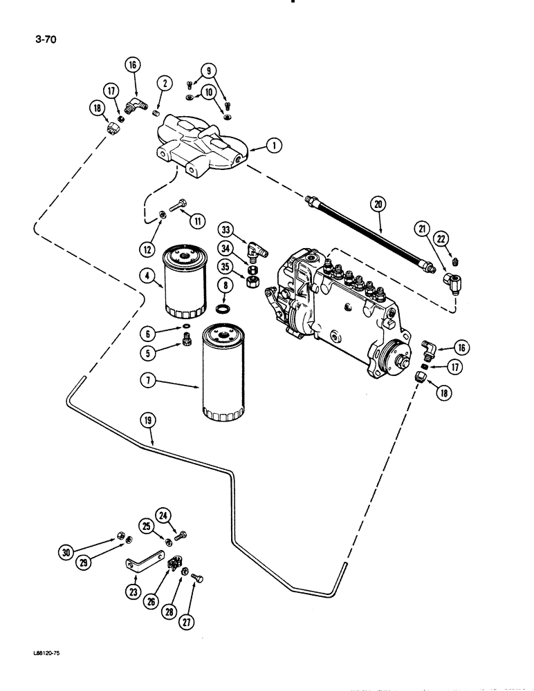 Схема запчастей Case 1455B - (3-70) - FUEL FILTER SYSTEM, 504BDT DIESEL ENGINE (03) - FUEL SYSTEM