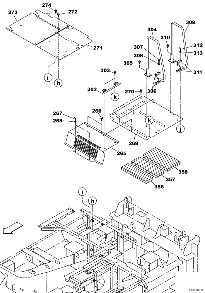 Схема запчастей Case CX800B - (09-76) - COWLING - GRAB RAIL (09) - CHASSIS