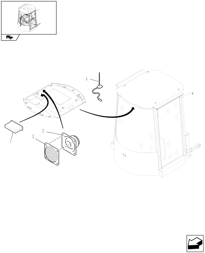 Схема запчастей Case 321E - (040) - RADIO ANTENNA & LOUDSPEAKERS - EU (10) - OPERATORS PLATFORM