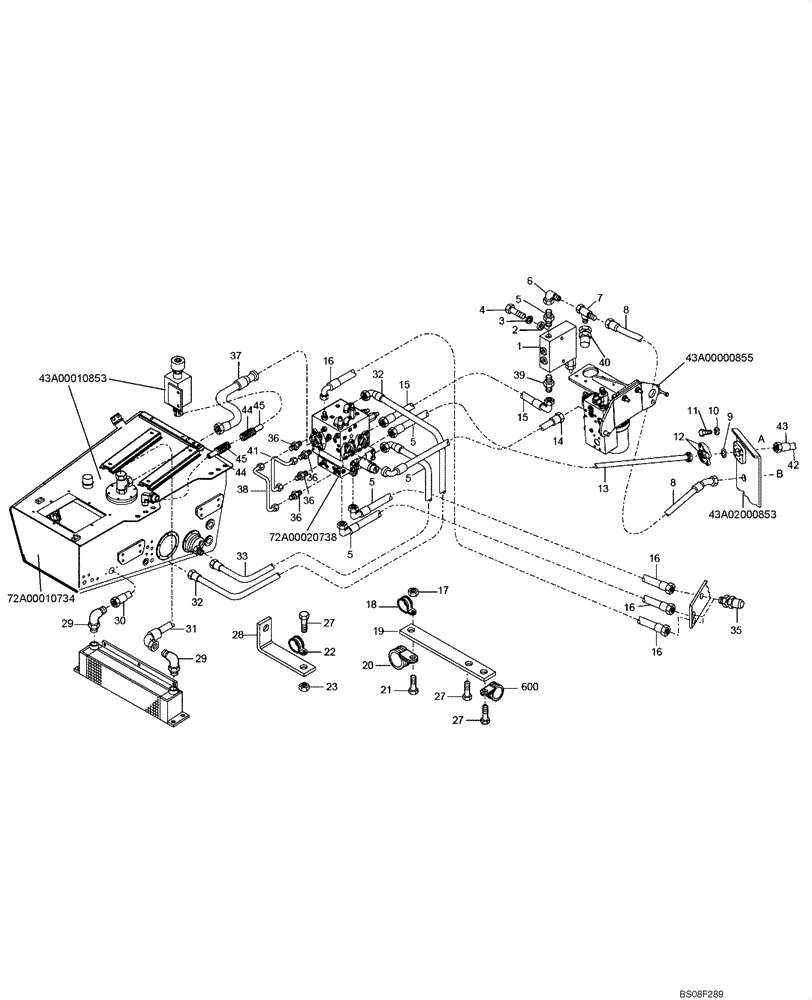 Схема запчастей Case 330B - (72A00020737[001]) - DUMP SYSTEM HYDRAULIC LINES (87492885) (09) - Implement / Hydraulics / Frame / Brakes