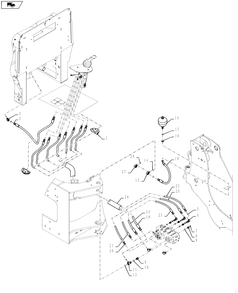 Схема запчастей Case 621F - (35.357.07) - 3 SPOOL LINE INSTALLATION (NA/INT ONLY) (35) - HYDRAULIC SYSTEMS