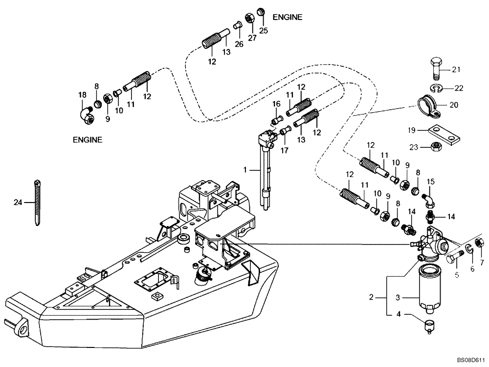 Схема запчастей Case 340B - (10A00010696[001]) - FUEL SYSTEM (87585138 REV C) (2/4/08) (01) - ENGINE