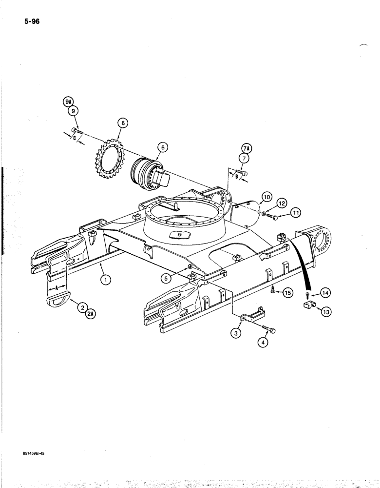 Схема запчастей Case 170B - (5-096) - TRACK FRAME AND UNDERCARRIAGE, P.I.N. 74341 THROUGH 74456 (11) - TRACKS/STEERING