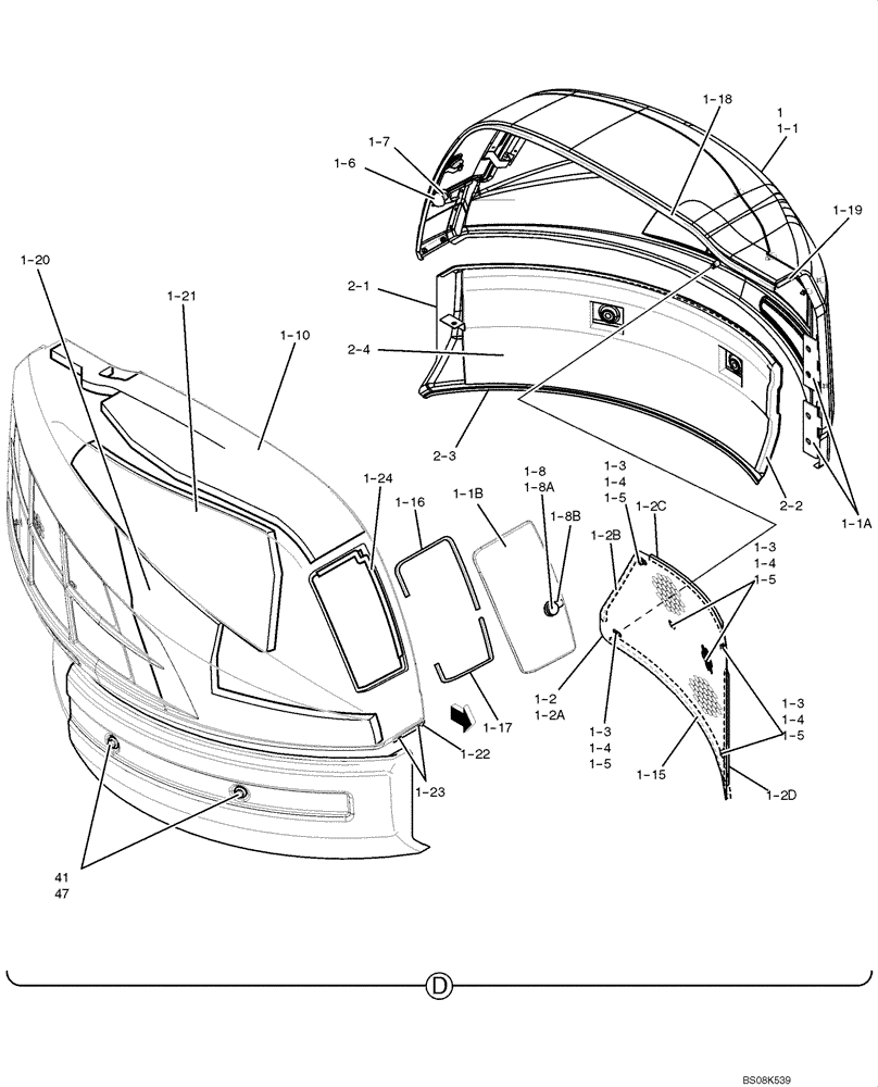 Схема запчастей Case CX50B - (05-019) - GUARD INSTALLATION CAB (COOLER) (PH21C00019F1) OPTIONAL PARTS