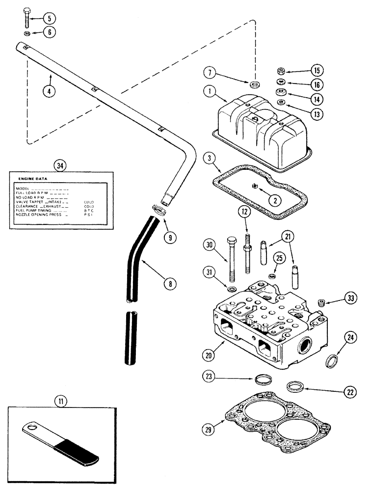 Схема запчастей Case 1280 - (040) - CYLINDER HEAD AND COVER, 504BDT DIESEL ENGINE (01) - ENGINE