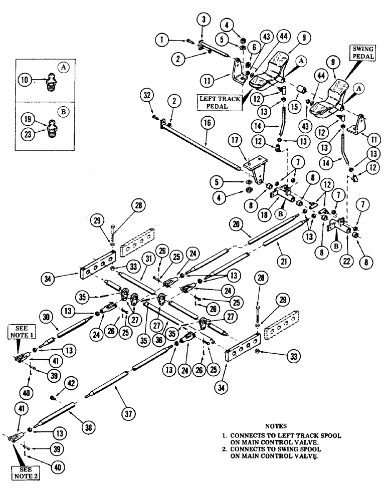 Схема запчастей Case 40 - (148) - PEDALS AND ATTACHING PARTS FOR: LEFT TRACK AND SWING CONTROL (33) - BRAKES & CONTROLS