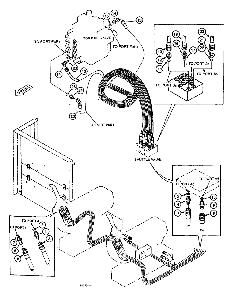 Схема запчастей Case 9040B - (8-036) - BUCKET CONTROL LINES, FOR ALL MODELS EXCEPT THOSE WITH LONG REACH (08) - HYDRAULICS