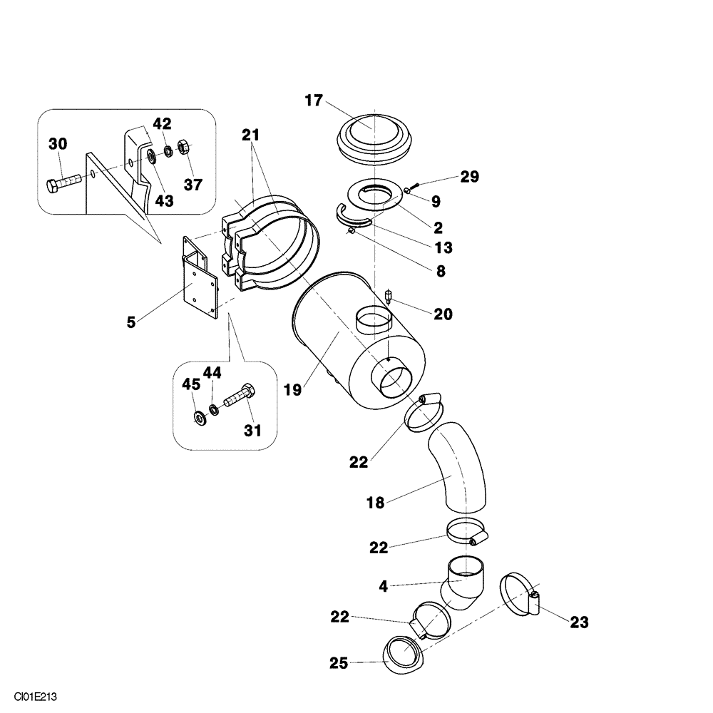 Схема запчастей Case SV210 - (02-006-00[01]) - AIR FILTRATION - ENGINE (02) - ENGINE