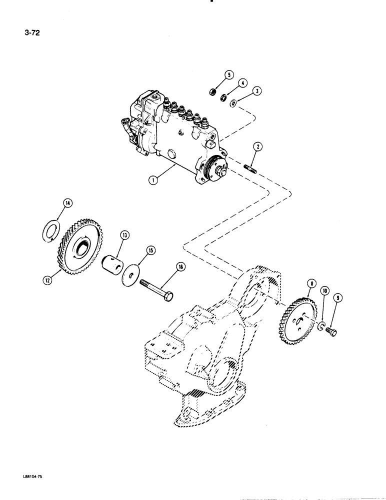 Схема запчастей Case 1455B - (3-72) - INJECTION PUMP DRIVE, 504BDT DIESEL ENGINE (03) - FUEL SYSTEM