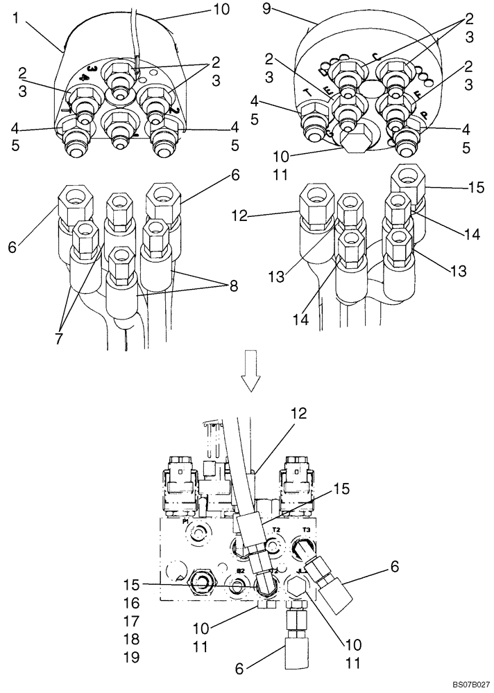 Схема запчастей Case 440 - (06-04B) - JOYSTICK CONTROL PLUMBING - ISO PATTERN (MODELS WITH PILOT CONTROLS) (06) - POWER TRAIN