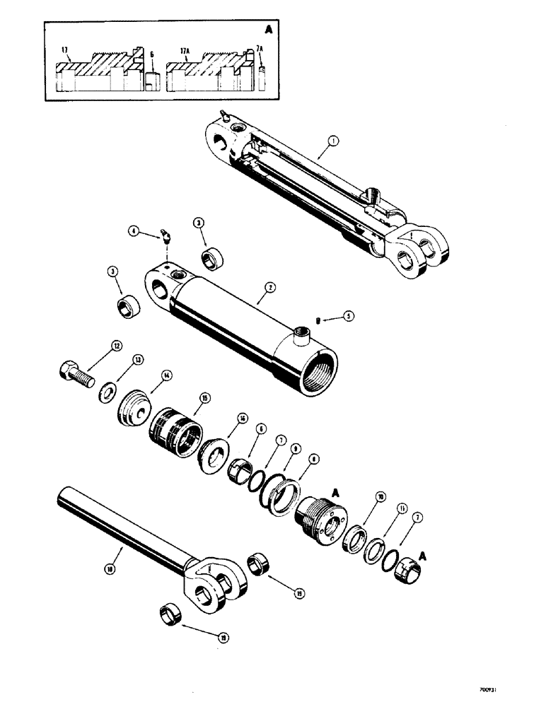 Схема запчастей Case 310G - (212) - LOADER HYDRA-LEVELING CYLINDERS, USES SPLIT SNAP IN OUTER ROD WIPER (07) - HYDRAULIC SYSTEM