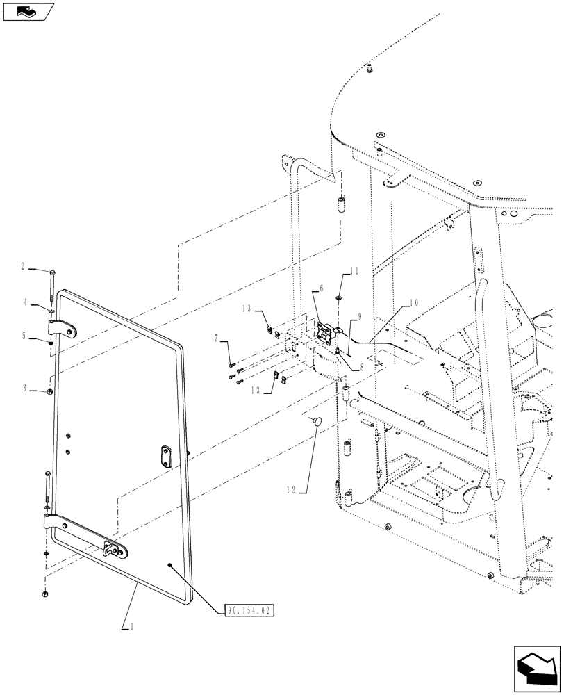 Схема запчастей Case 521F - (90.154.03) - CAB, RIGHT UPPER WINDOW INSTALLATION (90) - PLATFORM, CAB, BODYWORK AND DECALS