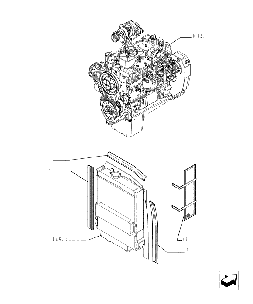 Схема запчастей Case TX742 - (1.17.A[03]) - ENGINE COOLING - VERSION (02) (10) - ENGINE