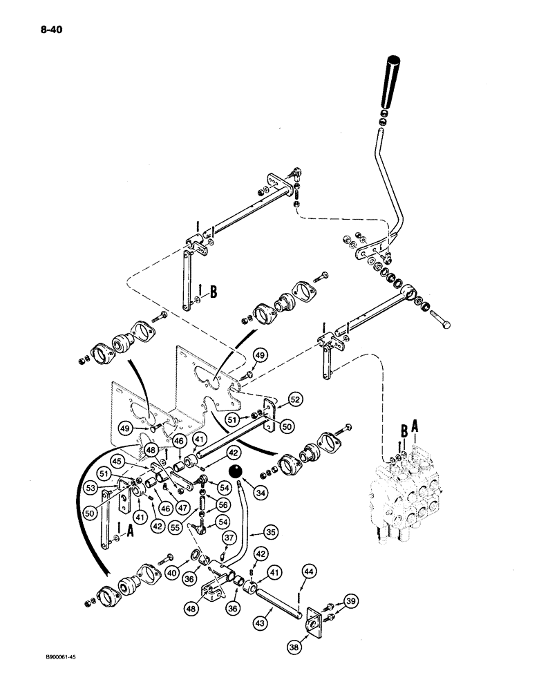 Схема запчастей Case 650 - (8-40) - EQUIPMENT CONTROL VALVE AND LEVERS, TWO LEVERS - THREE SPOOL VALVE (08) - HYDRAULICS