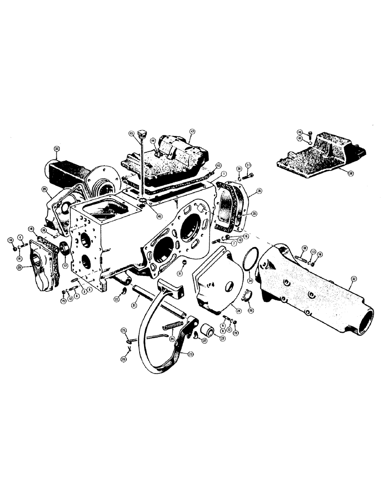 Схема запчастей Case 320B - (096) - TRANSMISSION CASE AND REAR AXLE HOUSINGS 