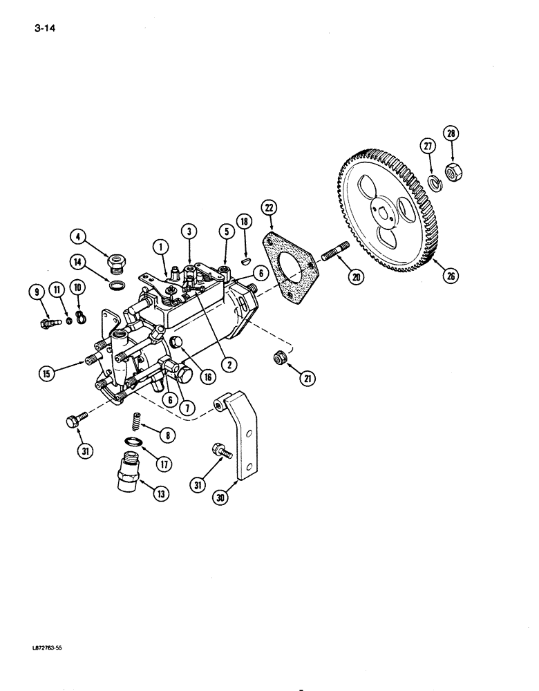 Схема запчастей Case 850D - (3-14) - FUEL INJECTION PUMP AND DRIVE, 6-590 ENGINE (NATURAL ASPIRATED) (03) - FUEL SYSTEM