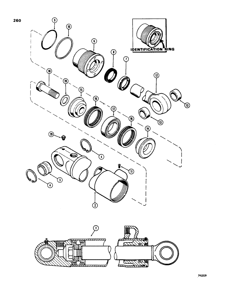 Схема запчастей Case 35 - (260) - G34470 AND G34471 BACKHOE STABILIZER CYLS, WITH TWO PIECE PISTON 