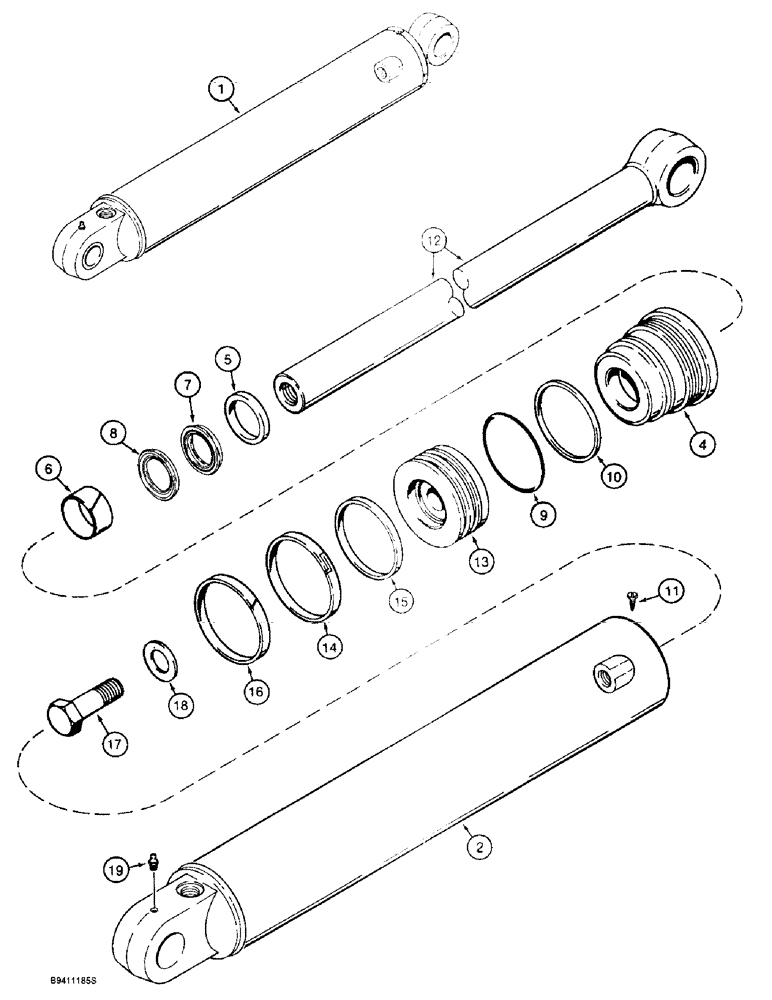 Схема запчастей Case 580L - (8-129A) - BACKHOE STABILIZER CYLINDER, 7/8 INCH CLOSED END PORT (08) - HYDRAULICS