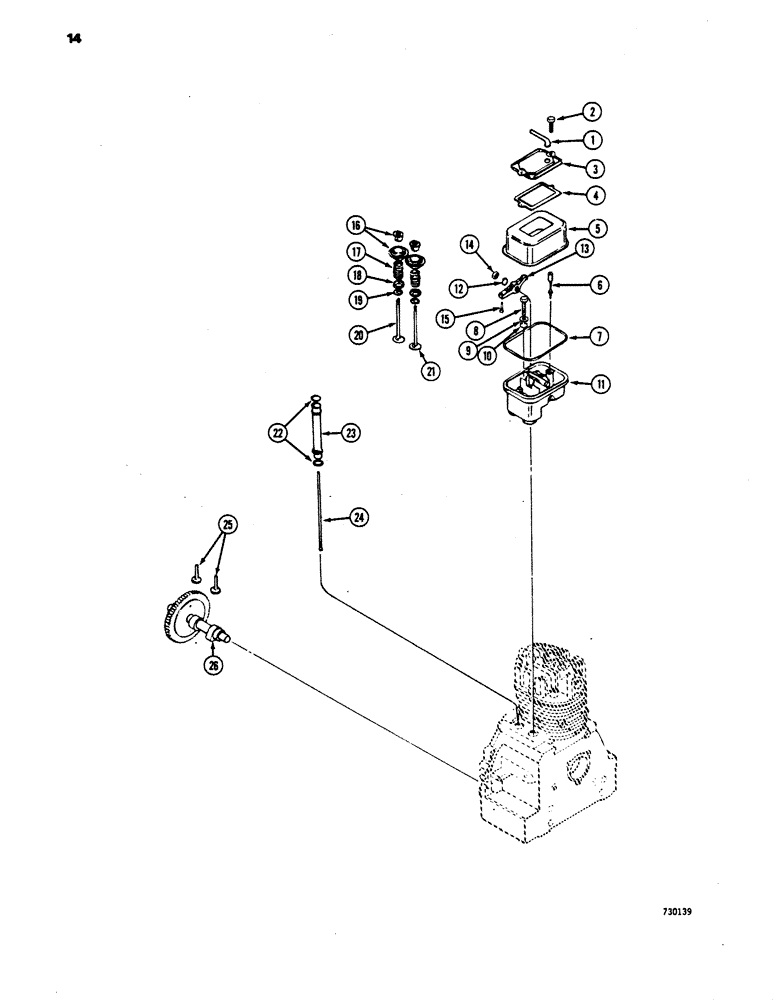 Схема запчастей Case 1816 - (14) - CAMSHAFT, ROCKER ARMS, VALVES AND PUSH RODS (10) - ENGINE