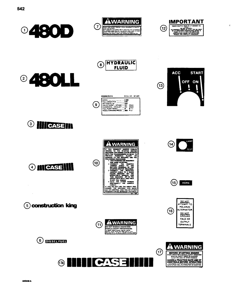 Схема запчастей Case 480D - (542) - DECALS (90) - PLATFORM, CAB, BODYWORK AND DECALS