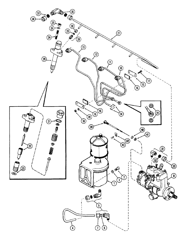 Схема запчастей Case 580 - (027A) - FUEL INJECTION SYSTEM, (188) DIESEL ENGINE, USED PRIOR TO ENG. SER. NO. 2627377 (10) - ENGINE