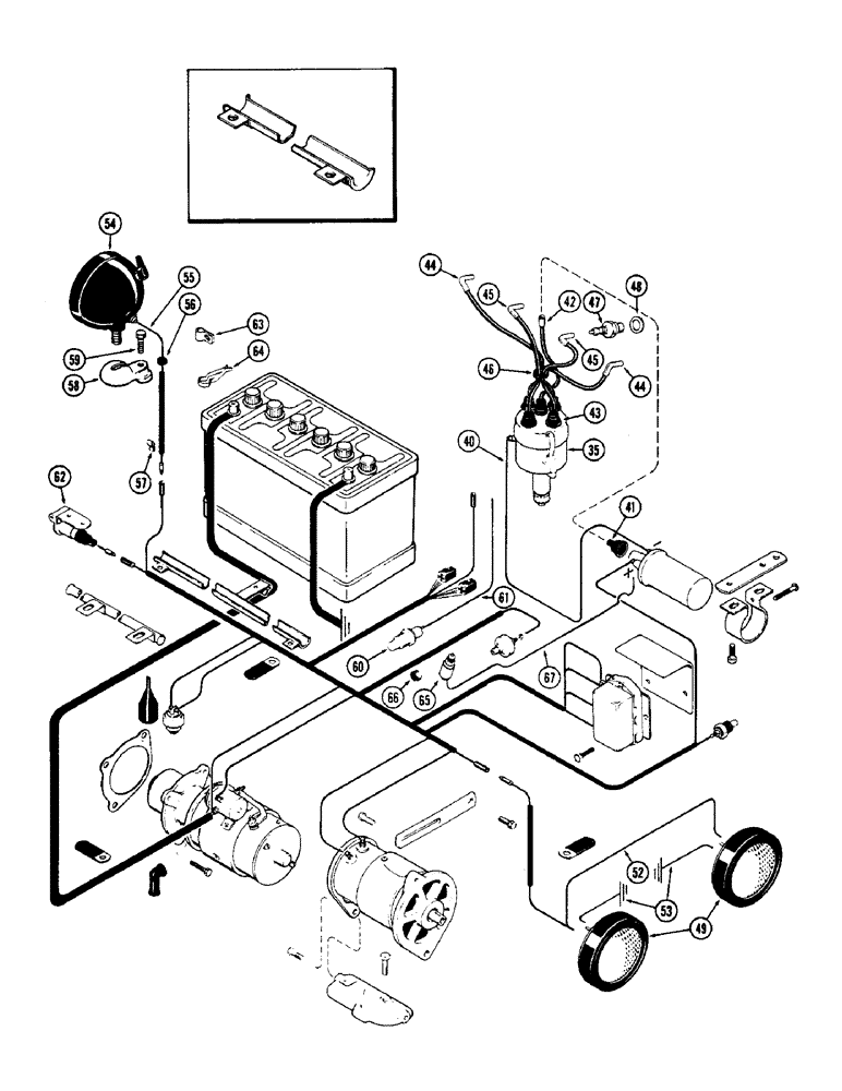 Схема запчастей Case 580 - (065E) - ELECT. EQUIPMENT & WIRING, (159) SPARK IGNITION ENG. USED W/GENERATOR, USED PRIOR TO TRAC. S/N. 8656 (55) - ELECTRICAL SYSTEMS