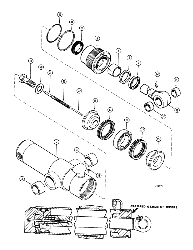 Схема запчастей Case 680CK - (306) - G33628 & G33629 BACKHOE, SWING CYL., 4-1/2" DIA. CYL. W/ 11 3/8" STROKE GLAND W/ CENTER BEARING (35) - HYDRAULIC SYSTEMS