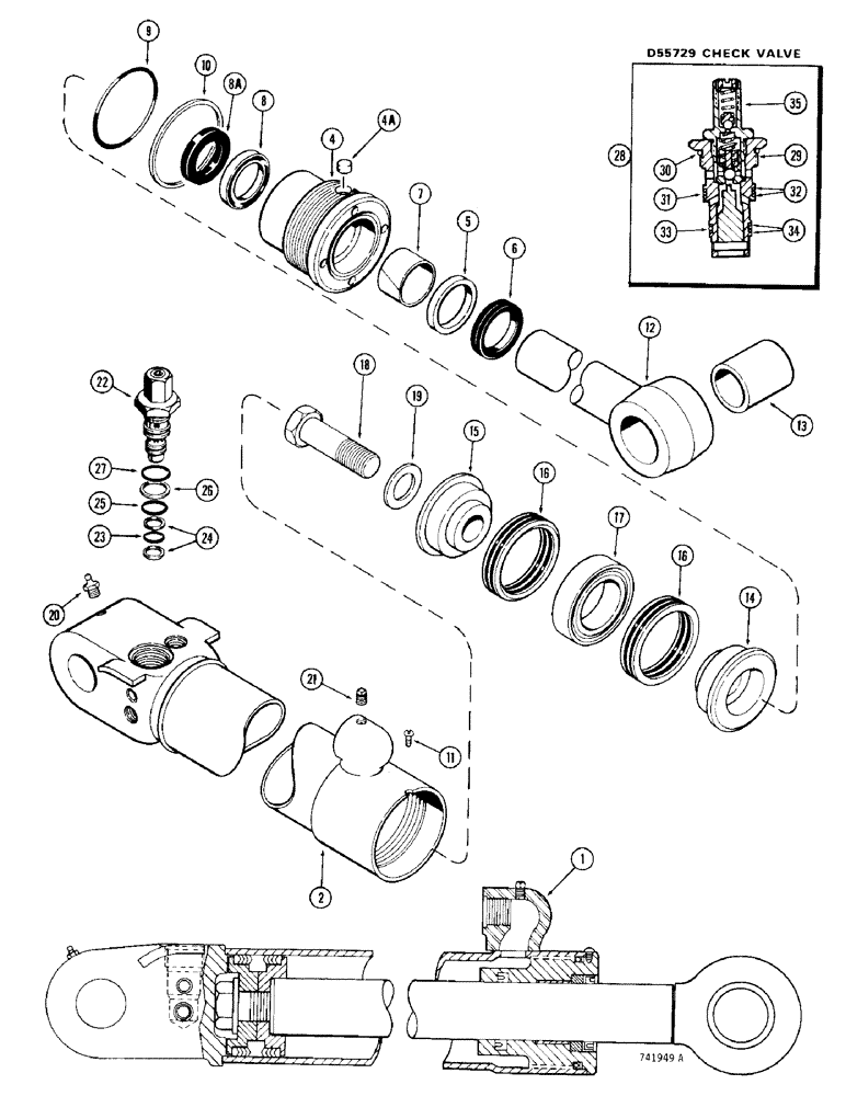 Схема запчастей Case 780 - (416) - G32444 AND G32455 BACKHOE STABILIZER CYL, GLAND IS STAMPED W/ CYL PART (08) - HYDRAULICS