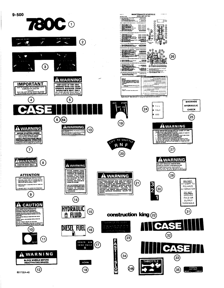 Схема запчастей Case 780C - (9-500) - DECALS (09) - CHASSIS/ATTACHMENTS