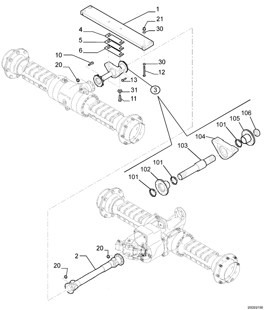 Схема запчастей Case 221E - (07.011[2991345000]) - DRIVE SHAFT INSTALLATION FAST GEAR 35KM/H (14) - MAIN GEARBOX & DRIVE