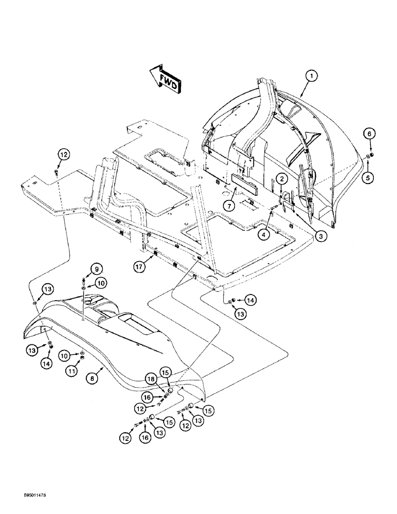 Схема запчастей Case 590L - (9-082) - REAR FENDERS, CAB MODELS (09) - CHASSIS/ATTACHMENTS