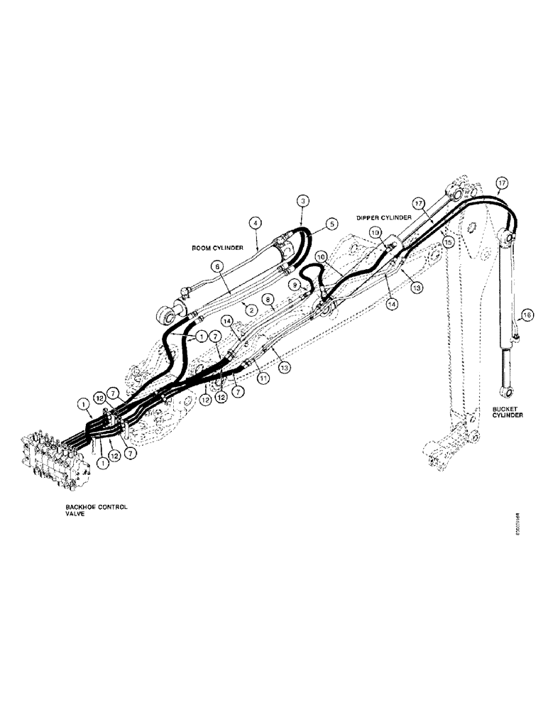 Схема запчастей Case 590L - (1-20) - PICTORIAL INDEX, BACKHOE HYDRAULICS, BOOM, DIPPER, AND BUCKET (00) - PICTORIAL INDEX