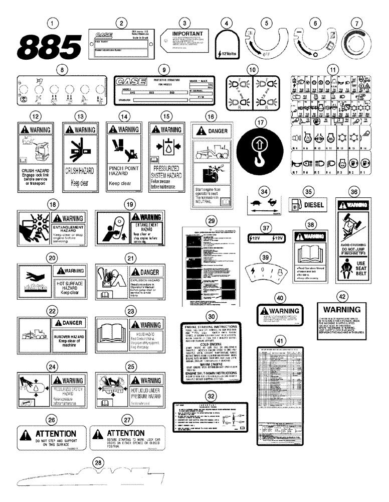 Схема запчастей Case 885 - (09-126[01]) - DECALS (09) - CHASSIS/ATTACHMENTS