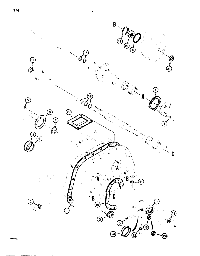 Схема запчастей Case 850B - (174) - TRAMSMISSION SEAL KIT, HOUSING (03) - TRANSMISSION