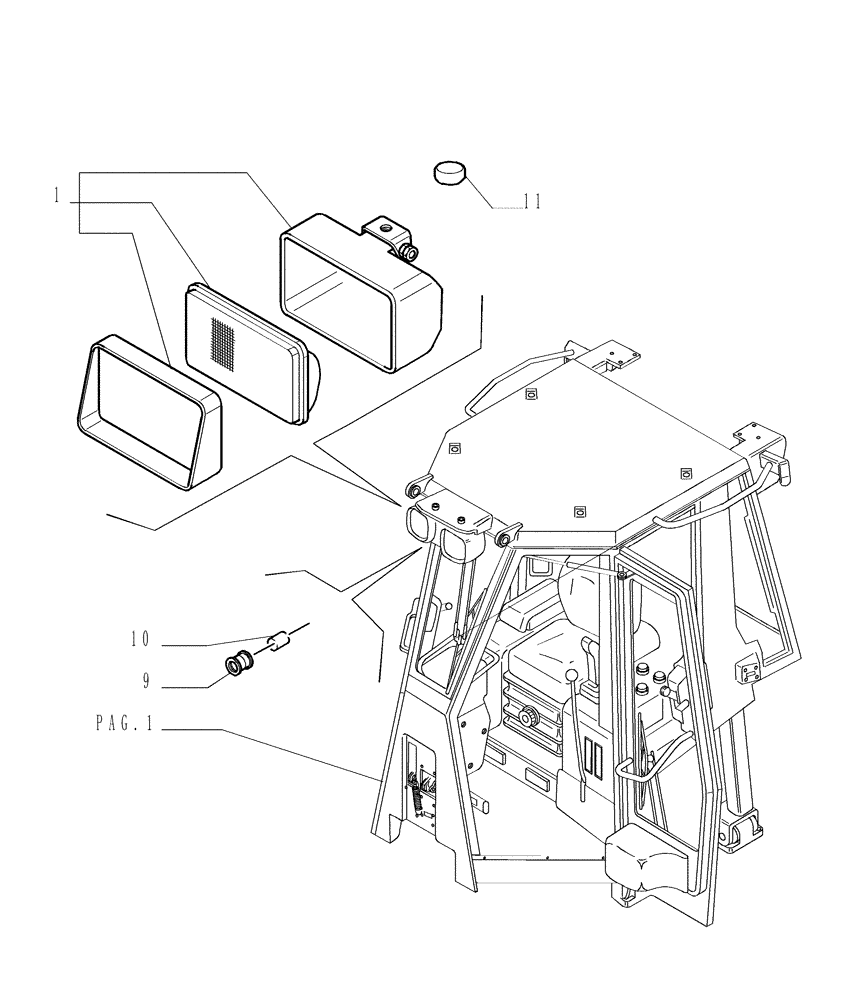 Схема запчастей Case 1850K LT - (9.653[15]) - ROPS CAB - FLOODLIGHT - OPTIONAL CODE 76078133 (19) - OPTIONS