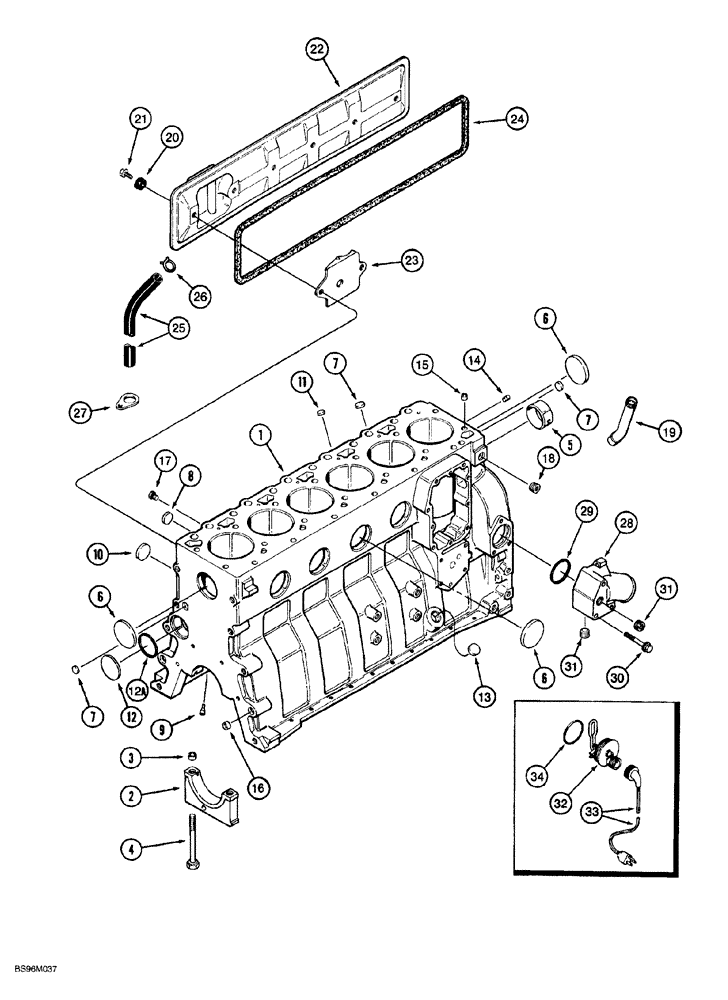 Схема запчастей Case 1150G - (2-041A) - CYLINDER BLOCK, 6T-590 EMISSIONS CERTIFIED ENGINE, JJG0218023 AND JJG0218479 AND AFTER (01) - ENGINE