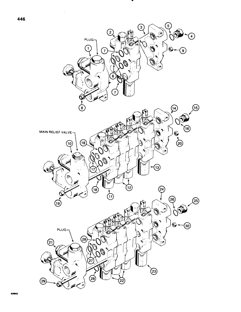 Схема запчастей Case 580E - (446) - THREE-POINT HITCH CONTROL VALVES, ONE-SPOOL VALVE ASSEMBLY (08) - HYDRAULICS