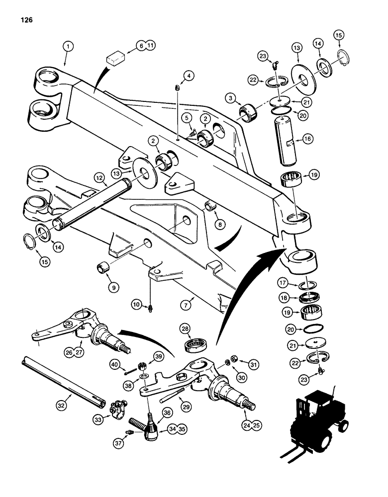 Схема запчастей Case 584D - (126) - REAR AXLE AND SPINDLES, TWO WHEEL DRIVE MODELS (27) - REAR AXLE SYSTEM